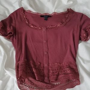 Maroon button up top